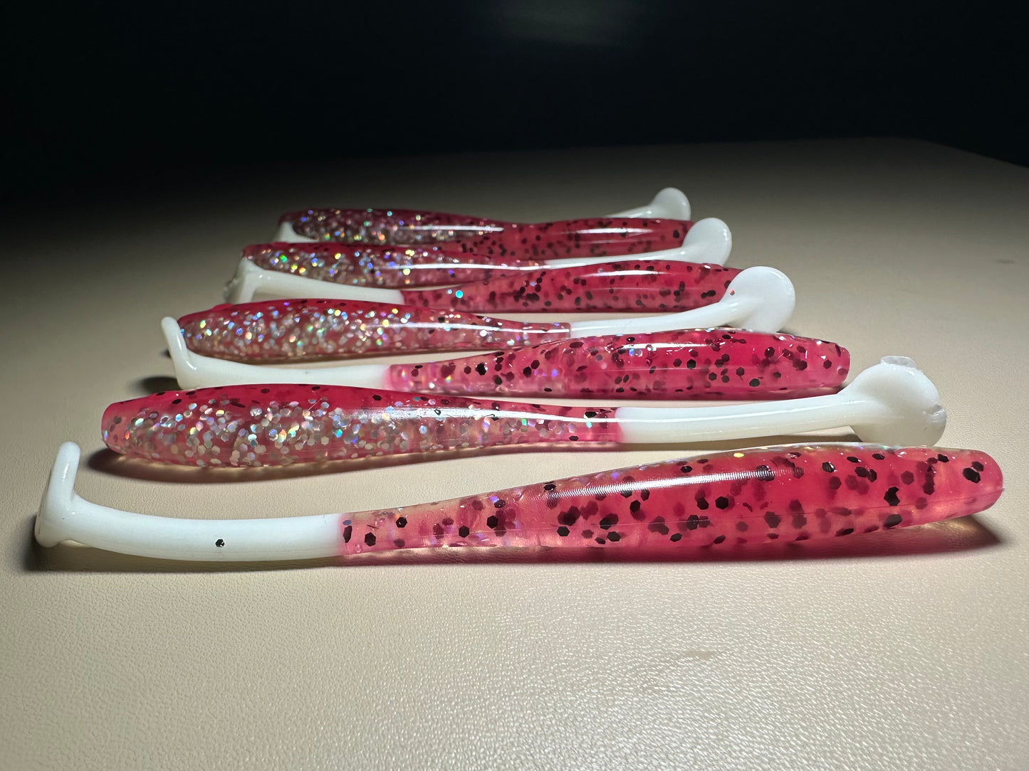Bubble Gum Thump + White Tail - 4.5” Dirty Shad Soft Plastic Swimbait (8-Pack)
