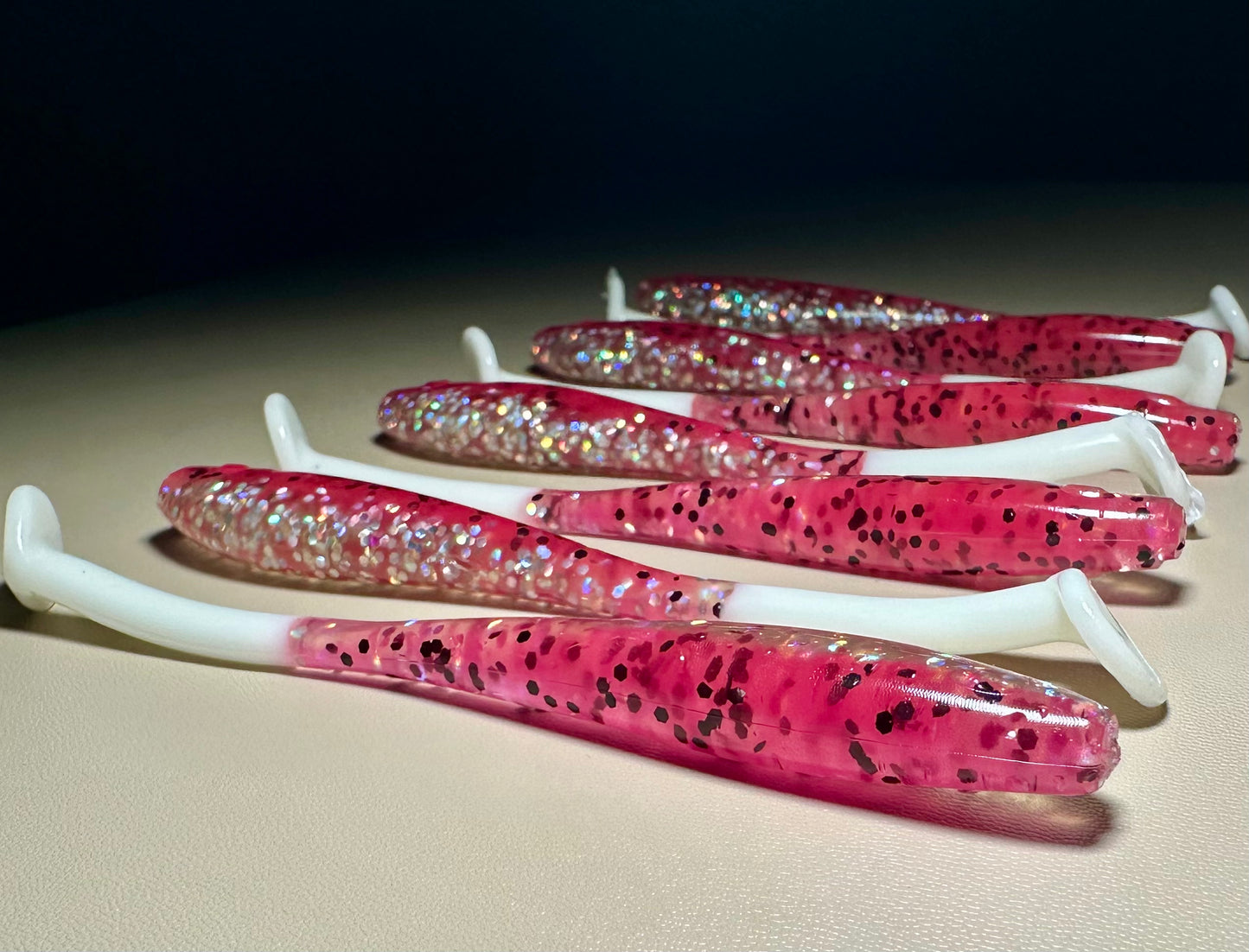 Bubble Gum Thump + White Tail - 4.5” Dirty Shad Soft Plastic Swimbait (8-Pack)