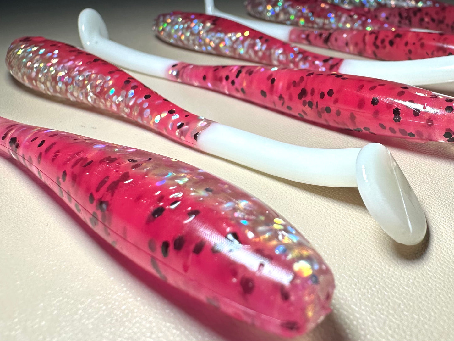 Bubble Gum Thump + White Tail - 4.5” Dirty Shad Soft Plastic Swimbait (8-Pack)